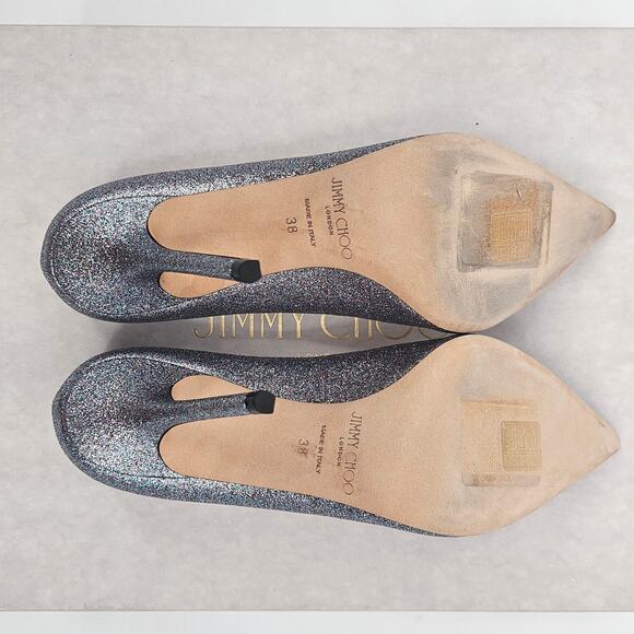 Jimmy Choo 100 Pumps Size 38 Pointed Toe‎ Glitter Heels - Picture 7 of 11